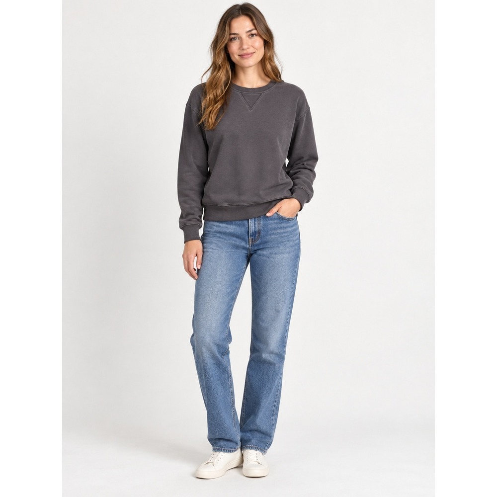 J.Crew Sweatshirt Women Medium Heritage Grey Crewneck V-Stitch Relaxed Pullover